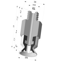 Ventouse Plate Série 7SB Ø 8MM avec insert M5