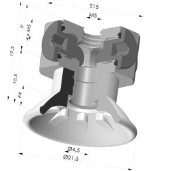 Ventouse plate série 99 Ø 21.5 mm avec insert femelle M5 et bloc de distribution