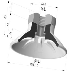 Ventouse plate série 99 Ø 31.5 mm avec insert femelle M5 et filtre