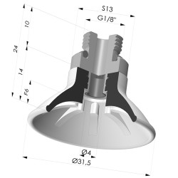 Ventouse plate série 99 Ø 31.5 mm avec insert mâle G1/8" et filtre
