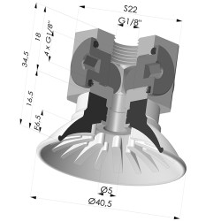 Ventouse plate série 99 Ø 40.5 mm avec insert femelle G1/8" et bloc de distribution