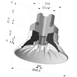 Ventouse plate série 99 Ø 40.5 mm avec insert mâle G1/4" et filtre