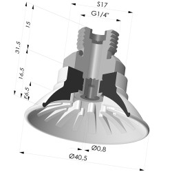 Ventouse plate série 99 Ø 40.5 mm avec insert mâle G1/4", filtre et gicleur