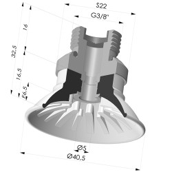 Ventouse plate série 99 Ø 40.5 mm avec insert mâle G3/8" et filtre