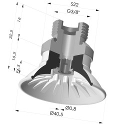 Ventouse plate série 99 Ø 40.5 mm avec insert mâle G3/8", filtre et gicleur