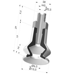 Ventosa 1.5 Fole Série 97C Ø 15,5 mm