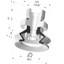 Ventosa 1.5 Fole Série 97C Ø 31MM