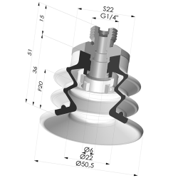 Ventosa 2.5 Fole Série 96B Ø 50MM