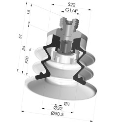Ventouse 2.5 Soufflets Série 96C Ø 50MM