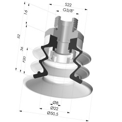 Ventouse 2.5 Soufflets Série 96C Ø 50MM
