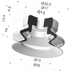 Ventouse 1.5 soufflets série PJG Ø 25 mm