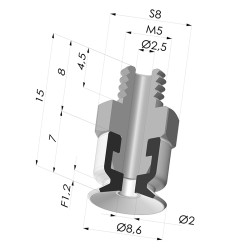 Ventouse plate série PFTM Ø 8.6 mm
