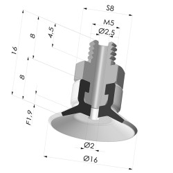 Ventouse plate série PFTM Ø 16 mm
