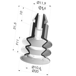 Ventosa 2.5 Fole Série 8 Ø 20MM