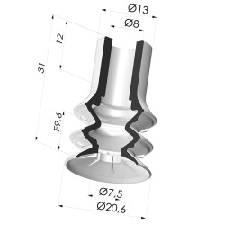 Ventosa 2.5 Fole Série 8 Ø 20MM