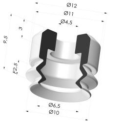 Ventouse 1.5 soufflets série PJG Ø 10.2 mm