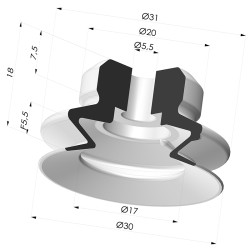 Ventouse 1.5 soufflets série PJG Ø 30.2 mm
